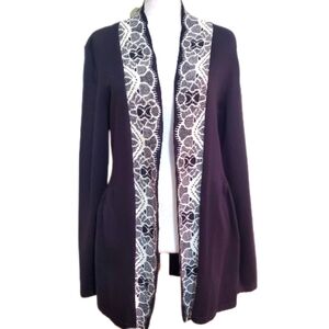 Christopher & Banks 100% cotton black cream open front cardigan knit sweater M